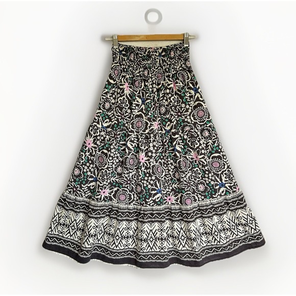 Marine Layer Dresses & Skirts - Marine Layer Corinne Tencel Linen Smocked Waist Boho Hippie Print Maxi Skirt XS